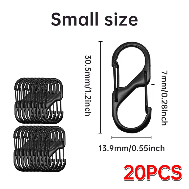 10PCS MINI Keychain Hook S Type Stainless Steel Anti-theft Spring Clip Outdoor Camping Backpack Buckle Locking Tool