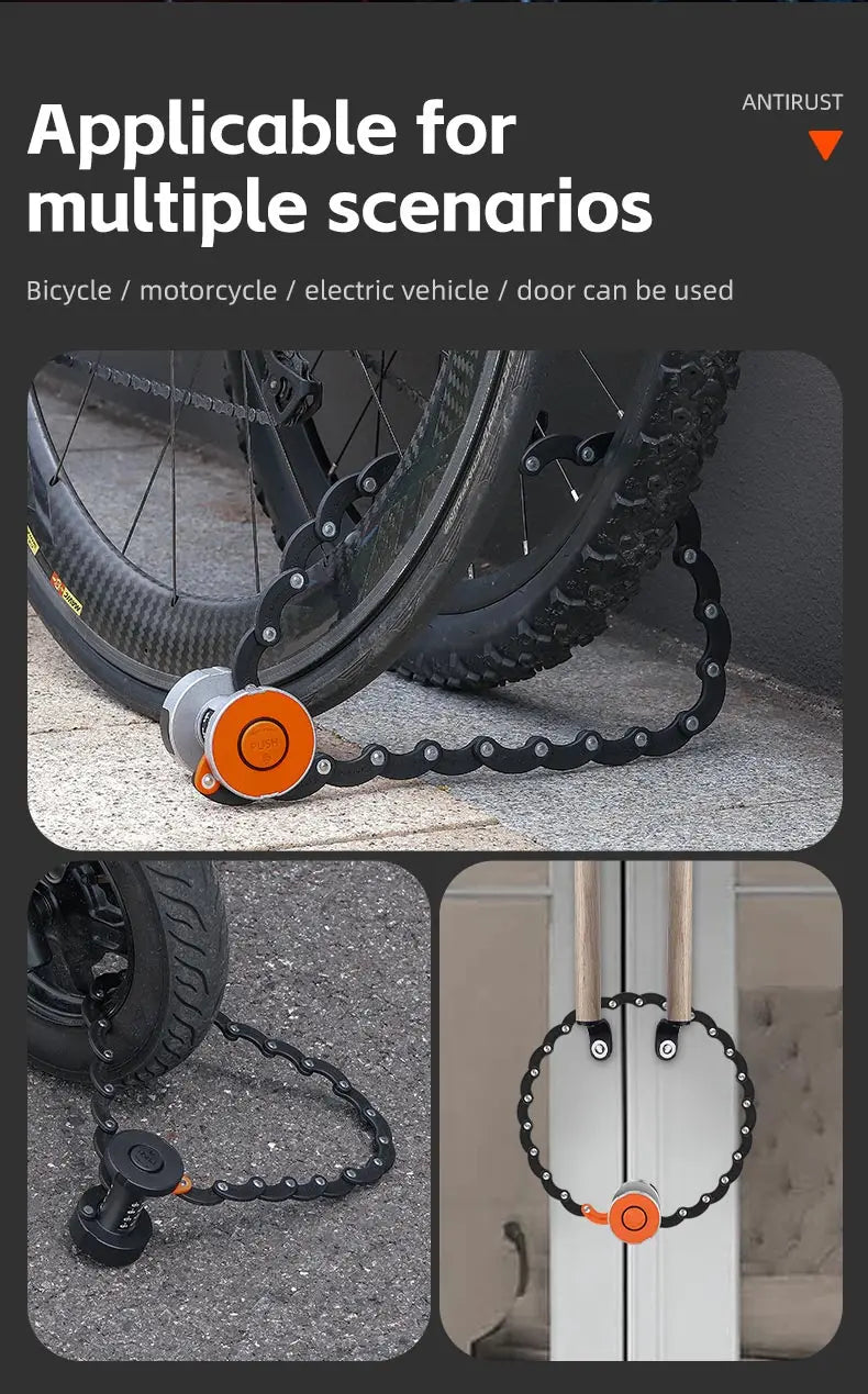WEST BIKING Folding Bike Lock Combination Anti-theft Lock Portable E-Bike Heavy Duty Chain Lock Bicycle Cycling Accessories
