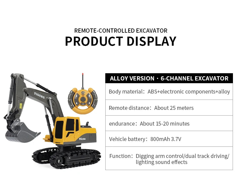 2024 New 11CH RC Excavator 1:20 Remote Control Truck 2.4G RC Crawler Engineering Vehicle Excavator Truck Radio Control Toys Gift