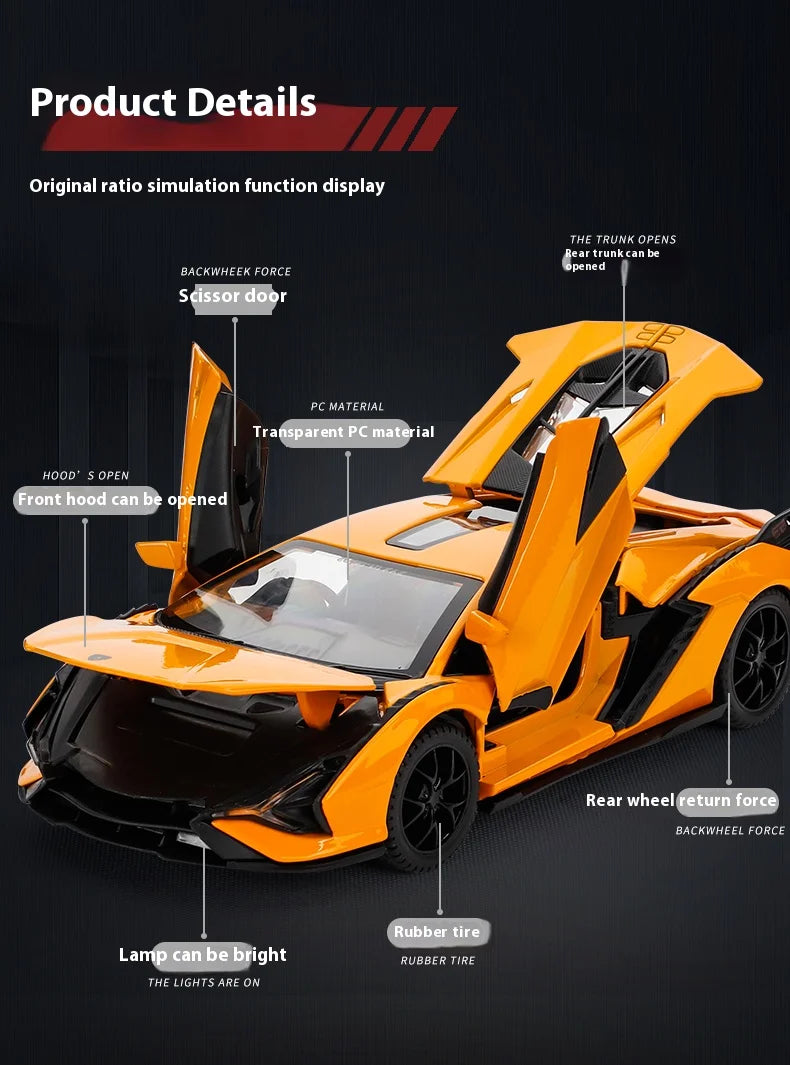 1:32 Lamborghini Alloy Model - Sound & Light, Pull-Back Action, Gift for Kids & Car Fans