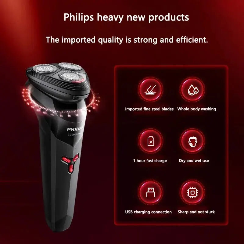 PHILIPS S1113 Electric Shaver USB Charge Stainless Steel PowerCut Blade Razor Triple Floating Head Men Fast Shave Beard Trimmer