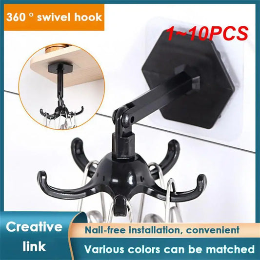 1~10PCS New Creative Rotatable Five-claw Hook Multifunction Home Wall Door Hook Handbag Clothes Bag Hanger Kitchen Gadgets