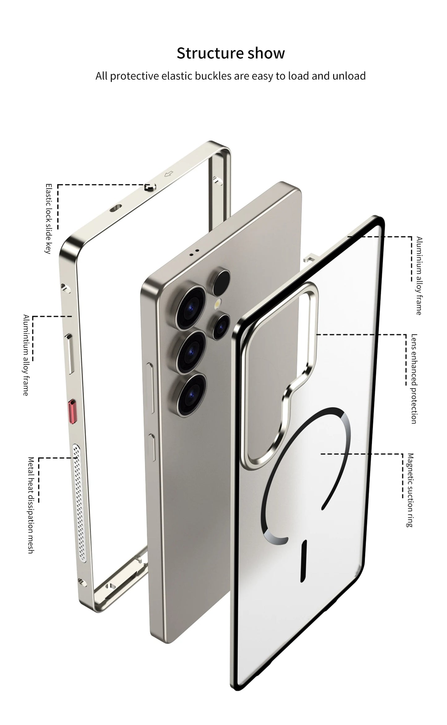 Case for Samsung S25 ULTRA Ultra S24 PLUS S23 Thin Aluminum Alloy Metal Transparent Heat Dissipation Magnetic Back Cover