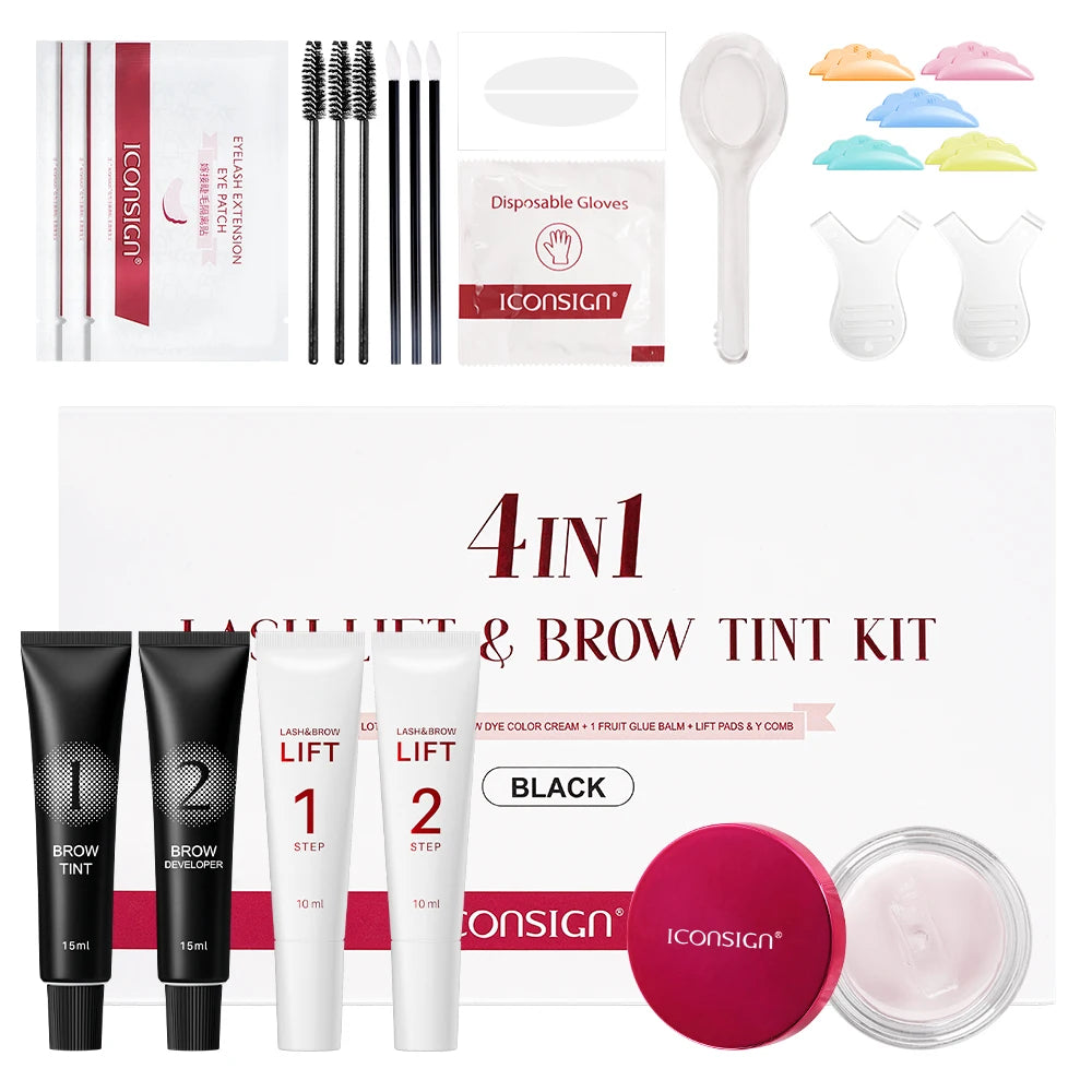 ICONSIGN 4 IN1 Set Lash Lift and Tint Kit Eyelash Lifting Brow Tint Dye Eyes Makeup Tools Patch With Glue Balm