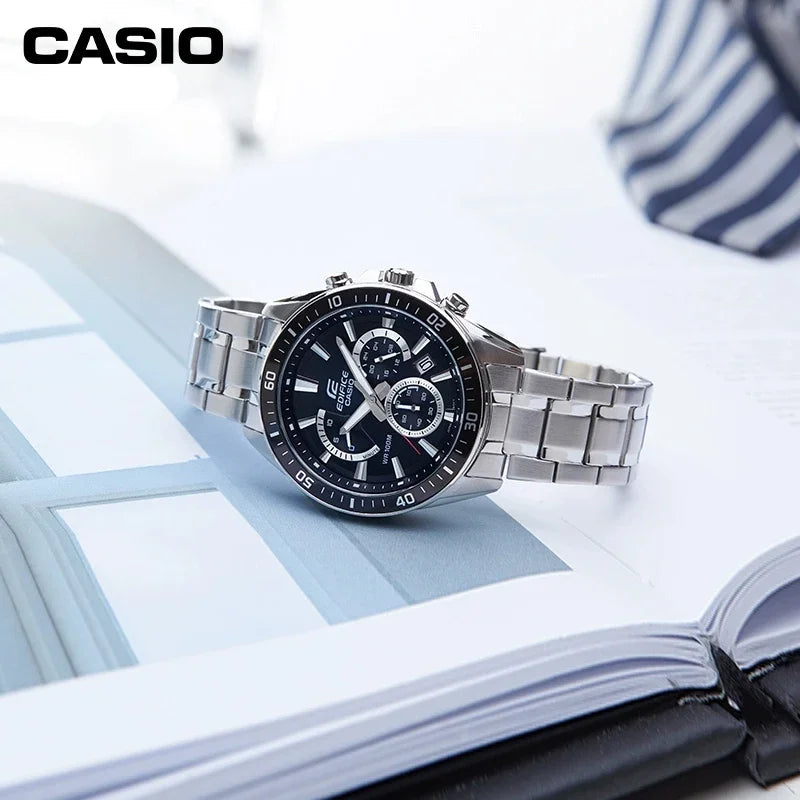 Casio EFR-552D Business Men's Elite Watch Steel Belt Silver Waterproof Quartz Watch Gift Multi-dial Stopwatch Calendar Unique