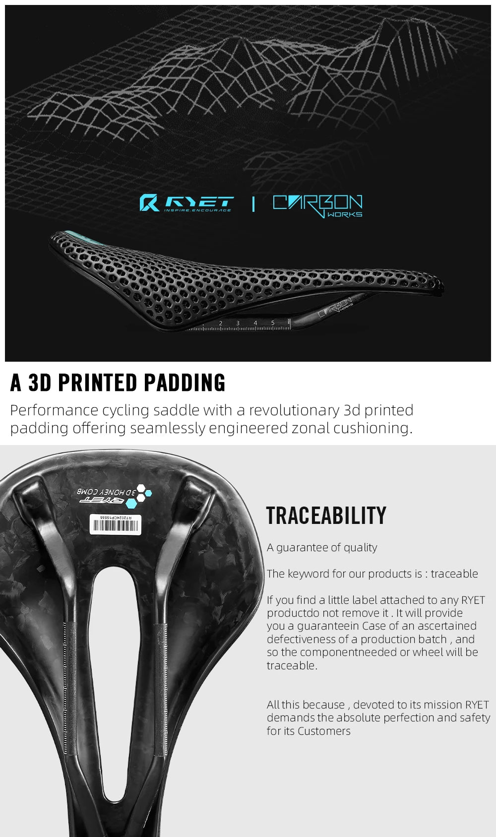 RYET 3D Printed Bike Carbon Saddle 140mm 143mm Super Light Road MTB Racing 3D/EVA  Saddles Bicycle Cushion Cycling Seating Part