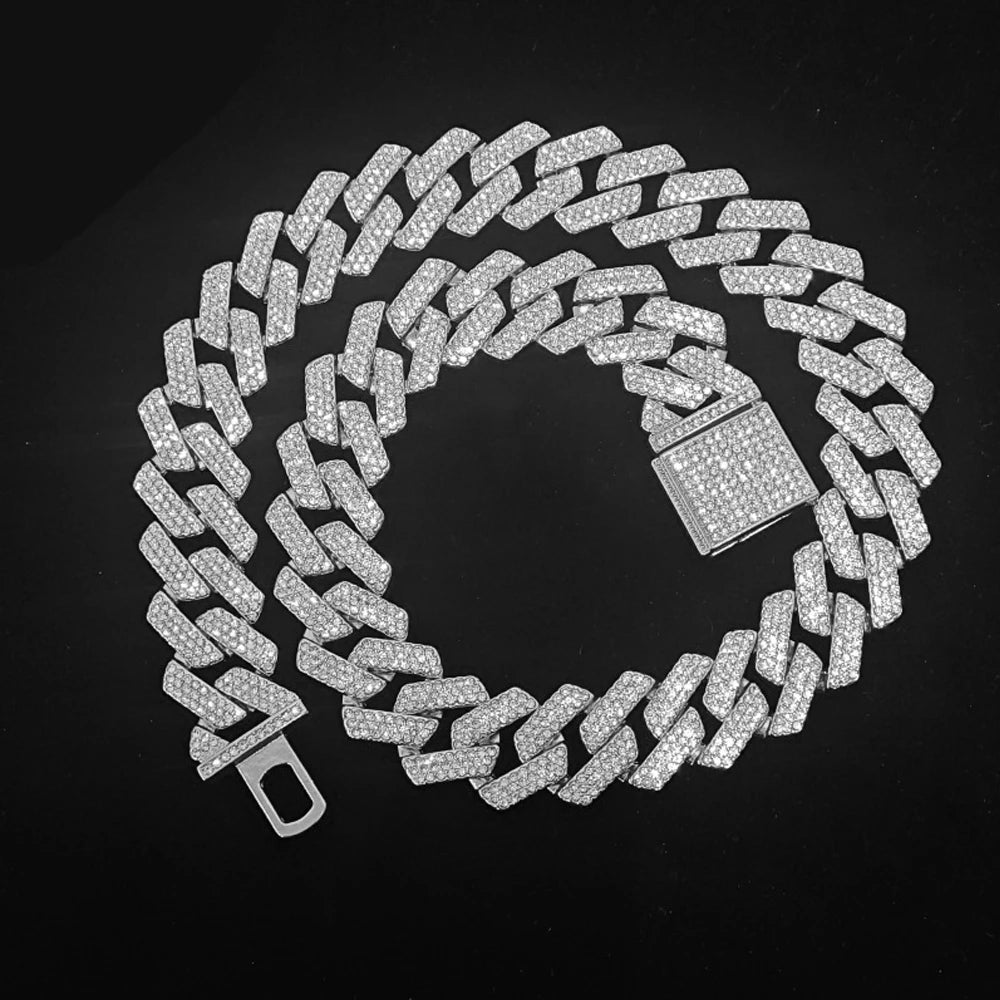 20mm Iced Out CZ Stone Men jewelry Hip Hop Micro Pave Cuban Link Chain High Quality Heavy Chunky Necklace 3 Rows Cubic Zirconia