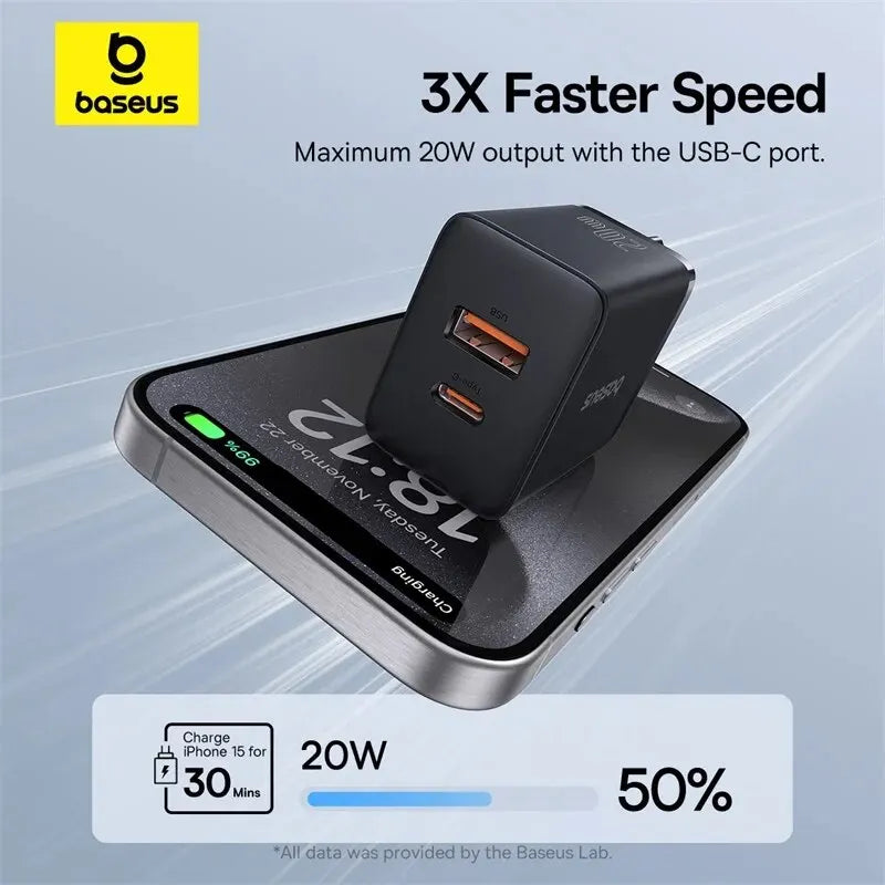 Baseus 20W PD Charger Quick Charge QC4.0 QC3.0 USB Type C Charger for iPhone 15 14 13 12 11 Xiaomi Phone Charger Fast Charger