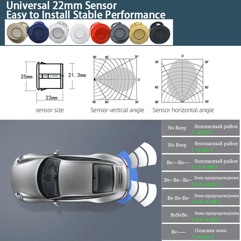 Sinovcle Parking Sensor For Car With Auto Parktronic Reverse LED Monitor 4 Sensors Radar Detector System Backlight Display