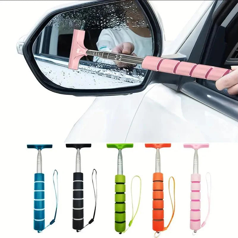 Car Rearview Mirror Wiper Telescopic Handle Car Rearview Mirror Wiper Durable Stainless Auto Glass Cleaning Tools Cleaning Brush