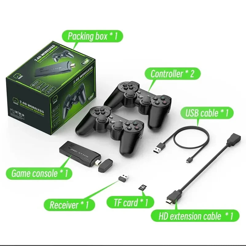 2025 New Video Game Sticks M8 Console 2.4G Dual Wireless Controller Game Stick 4K HDMI Output 15 Classic Emulators - 64G