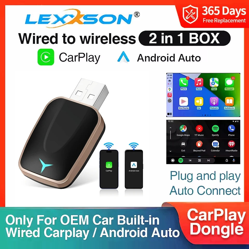 2in1 Wireless CarPlay Dongle Wireless Android Auto Adapter AI Smart Box Car Intelligent Systems For Car With Wired CarPlay