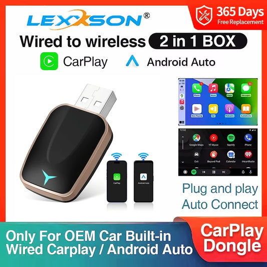 2in1 Wireless CarPlay Dongle Wireless Android Auto Adapter AI Smart Box Car Intelligent Systems For Car With Wired CarPlay