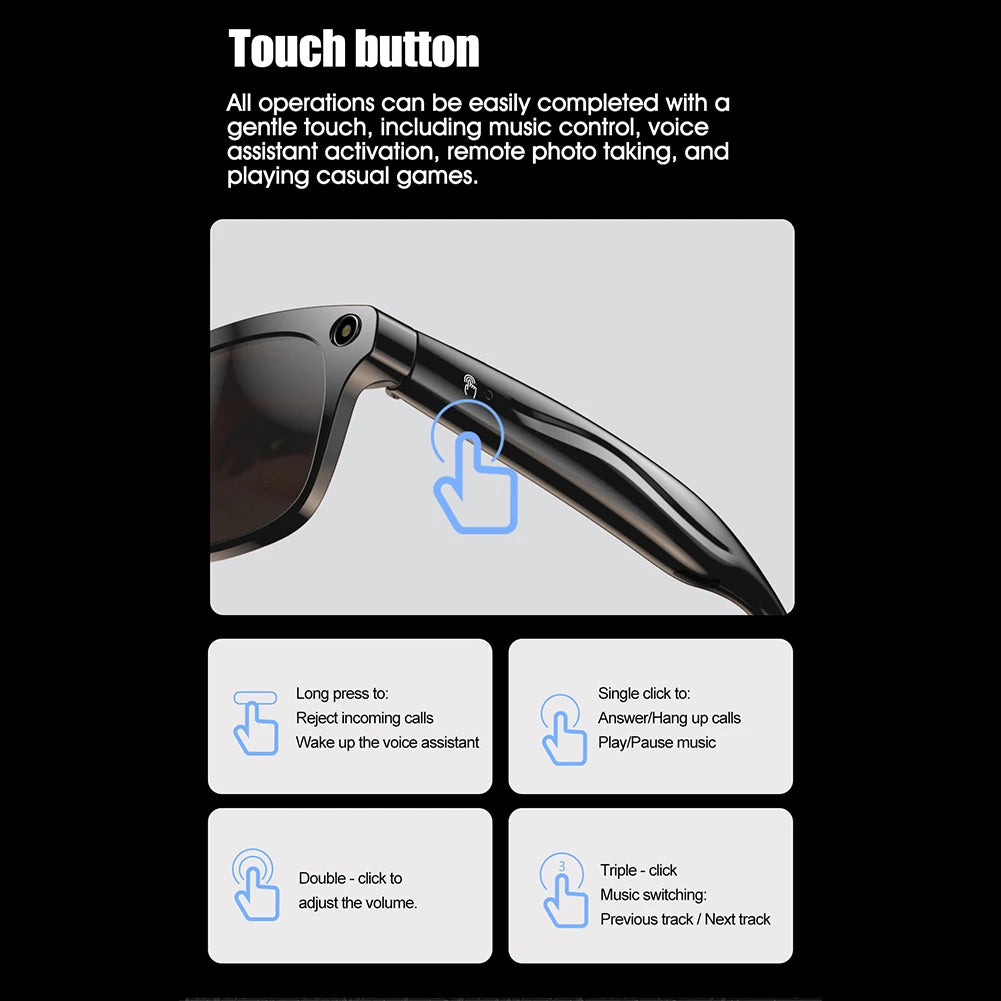 1080P HD AI Smart Glasses Chat GPT 100MP Camera Sunglasses Bluetooth Call 260Mah Battery Voice Assistant Control Smart Glasses