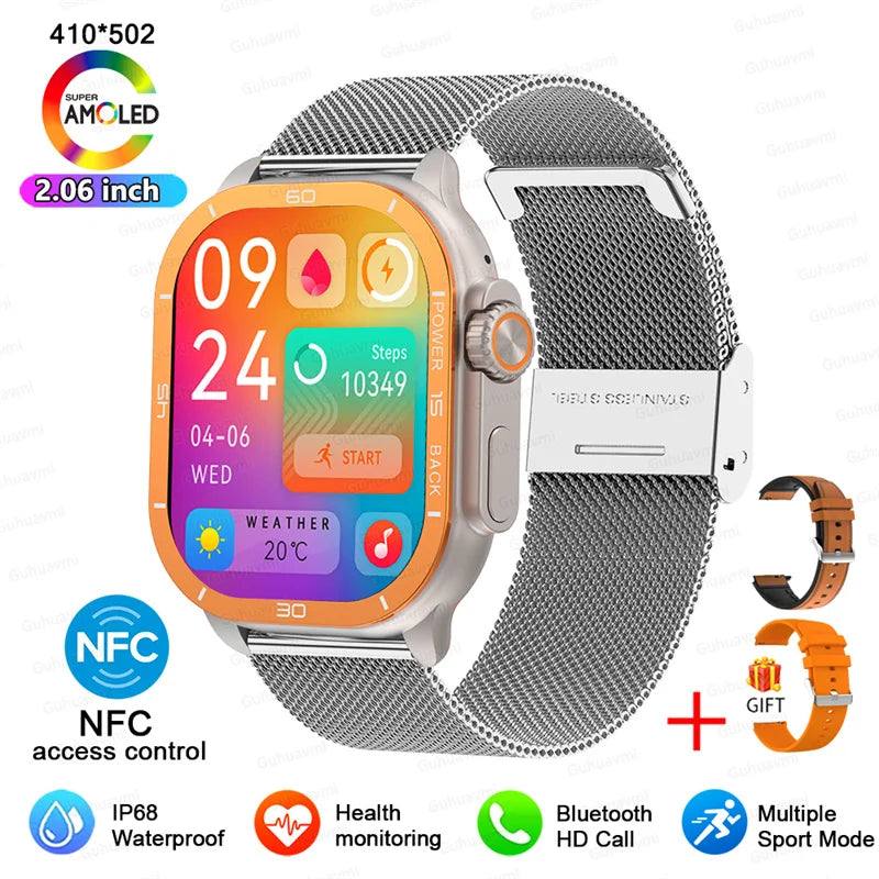 2025 New 49mm Smart Watch Men Women NFC Smartwatch BT Call Waterproof Wireless Charging AMOLED Screen Watch Ultra2 For Apple IOS