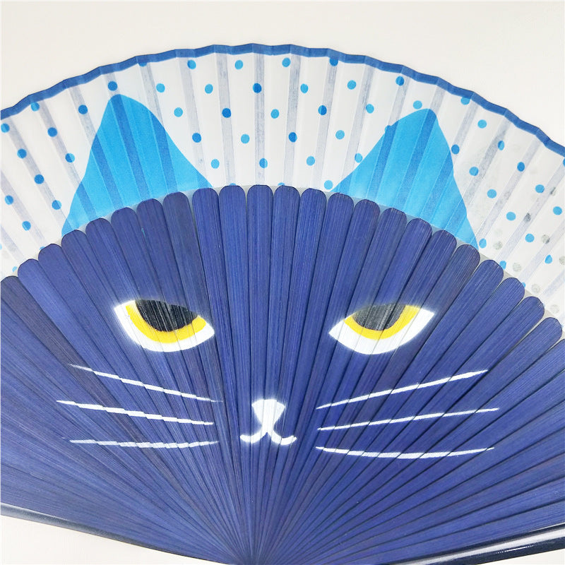 Cat Chinese Cartoon Silk Fashionable Japan style Hand Fans Popular Lovely Kitty fan Handheld Folding Women Girls show Fans