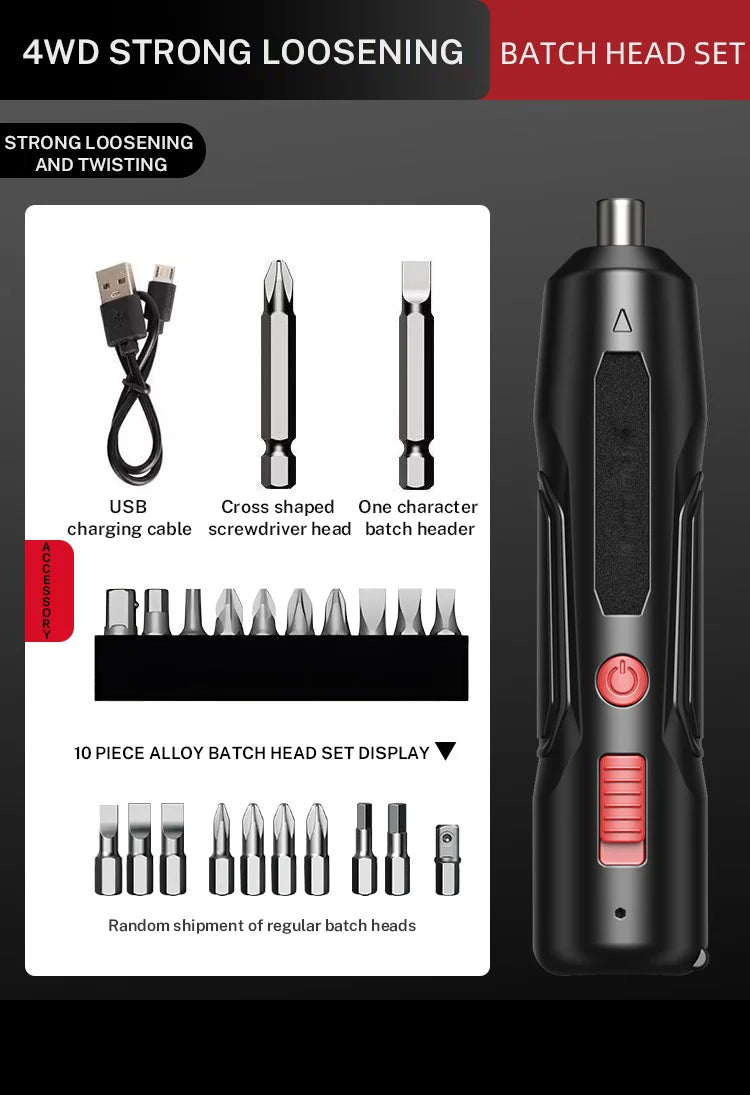 Electric Screwdriver Cordless, Rechargeable Power Screwdrivers Set, Automatic Home Repair USB Cable Tool Kit with LED Lights