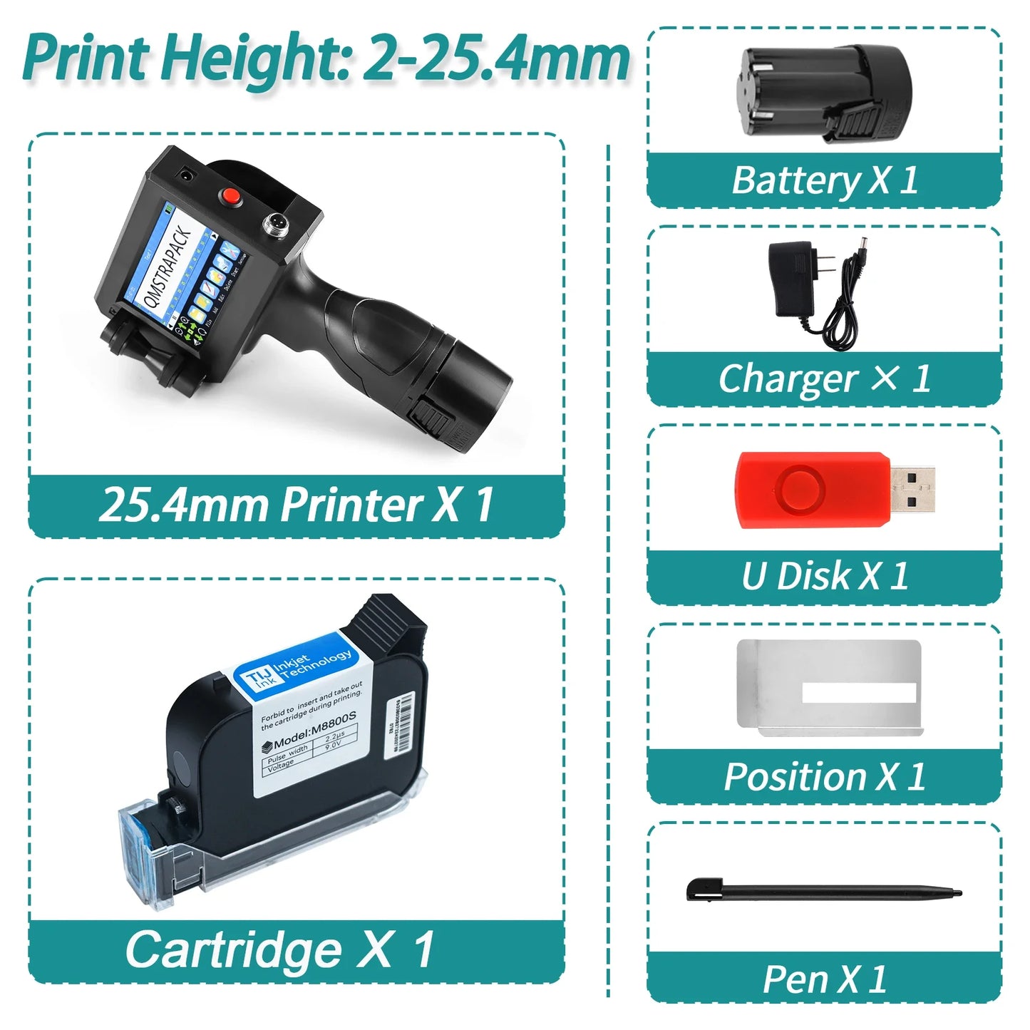 Non-encrypted Handheld Inkjet Printer Gun  12.7mm with Fast-Drying Ink for Text QR Barcode Batch Number Logo Date Label Printer