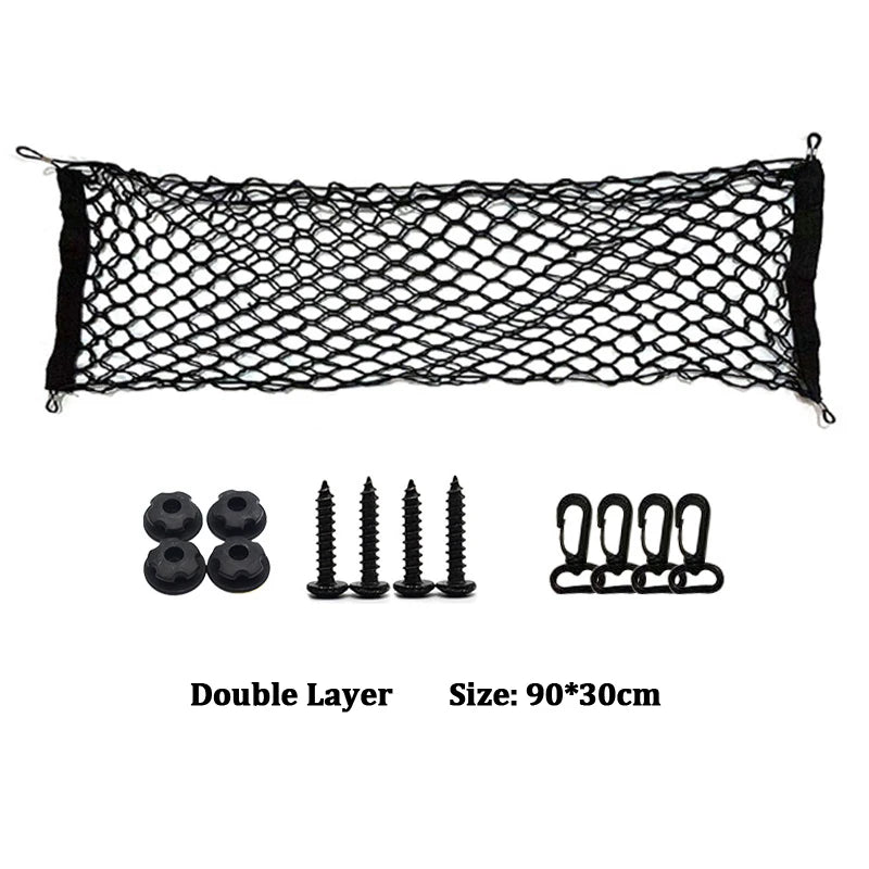 Universal Car Rear Trunk Net Mesh Elastic Nylon Back Cargo Storage Organizer Double Layer Luggage Grocery Holder Boot String