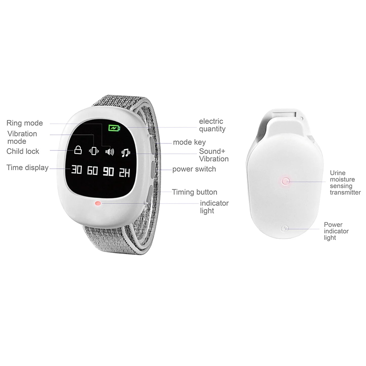 40M Wireless Bedwetting Alarm Adults Elder Potty Training Sensor Enuresis Bedwetting Alarm with Wristband for Kids Elder Care