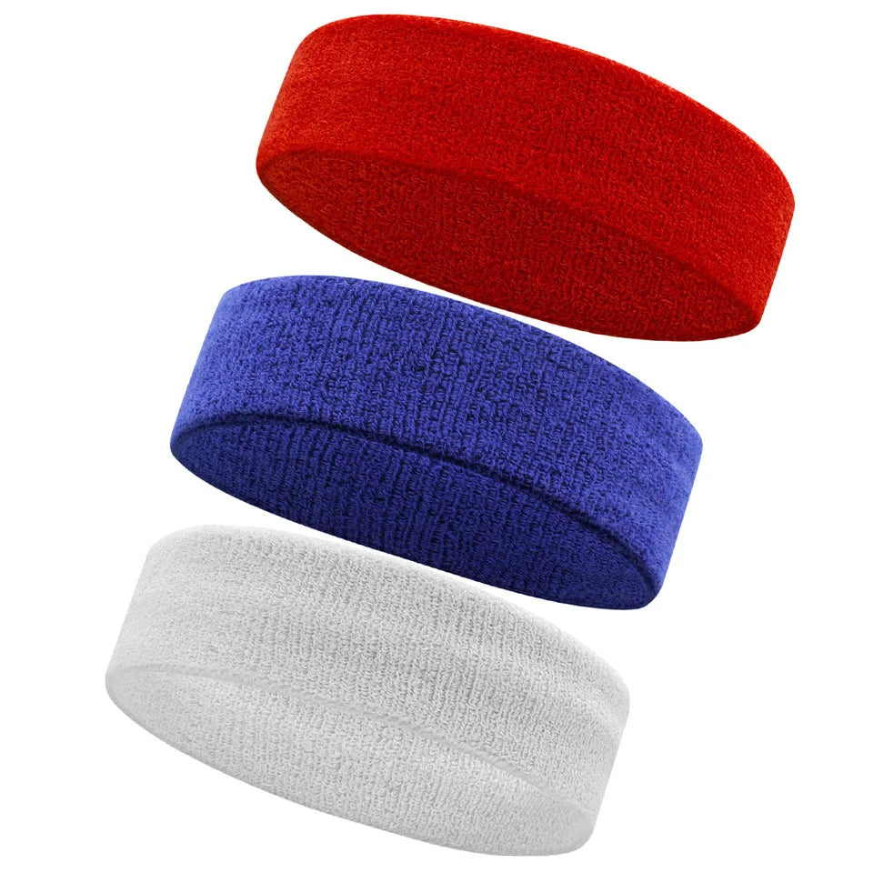 AOLIKES 3PCS Sweatbands Sports Headband - Moisture Wicking Athletic Cotton Terry Cloth Sweatband for Tennis, Basketball, Running