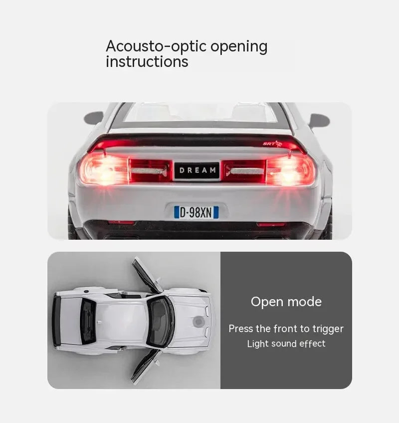 1：32Die-cast Metal Dodge Challenger Toy Car Simulation Model Can Light Up Can Drive Boring Boy's Gift Christmas Gift