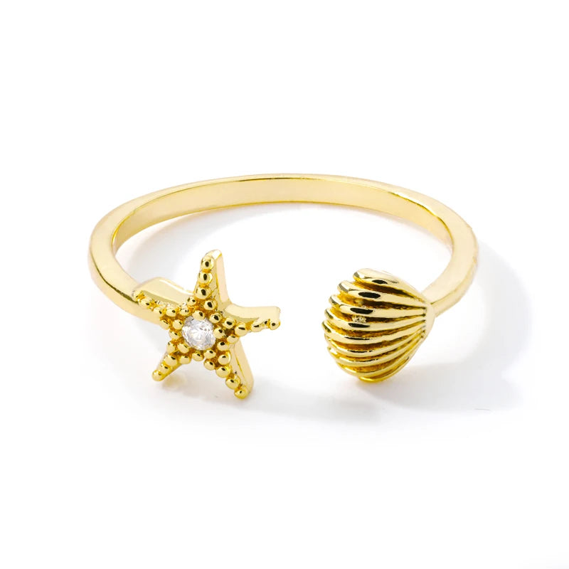 Cute Shell Starfish Rings For Women Girls Stainless Steel Open Adjustable Couple Stars Finger Ring 2024 Birthday Jewelry Gifts