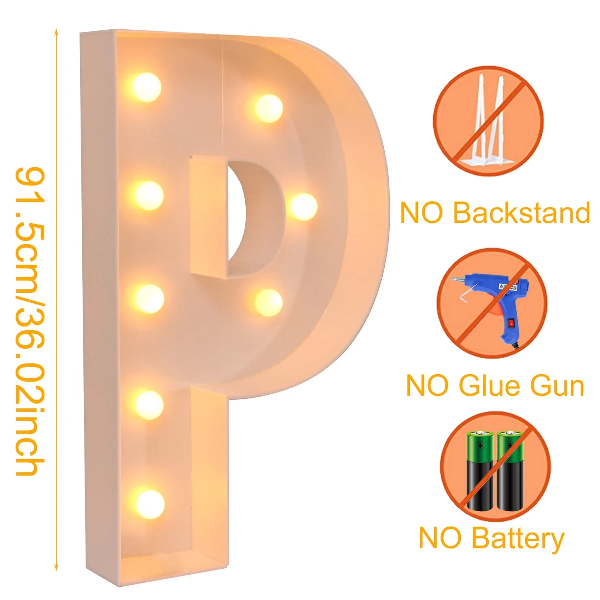91.5cm Warm Light Up Giant Letter Led Light Frame Box Balloon Filling Box with 10 Lights Birthday Wedding Xmas Decor Baby Shower