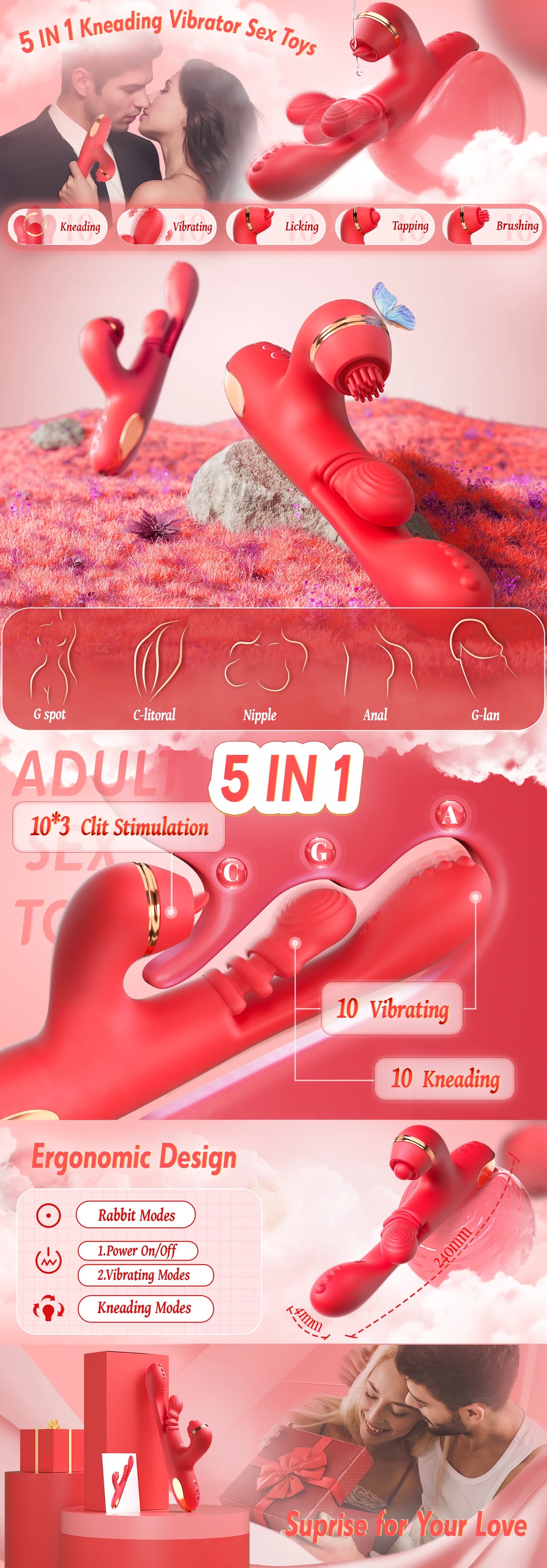 5 IN 1 Tapping Thrusting Dildo Vibrator for Women G Spot Vibrator Clitoris Clit Stimulator Female Masturbator Adult Sex Toys
