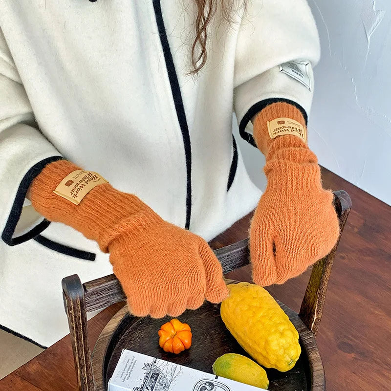 Cycling Five Finger Knitted Yarn Gloves Full Finger Long Wrist Gloves Thick Elastic Winter Connected Finger Glove Autumn Winter