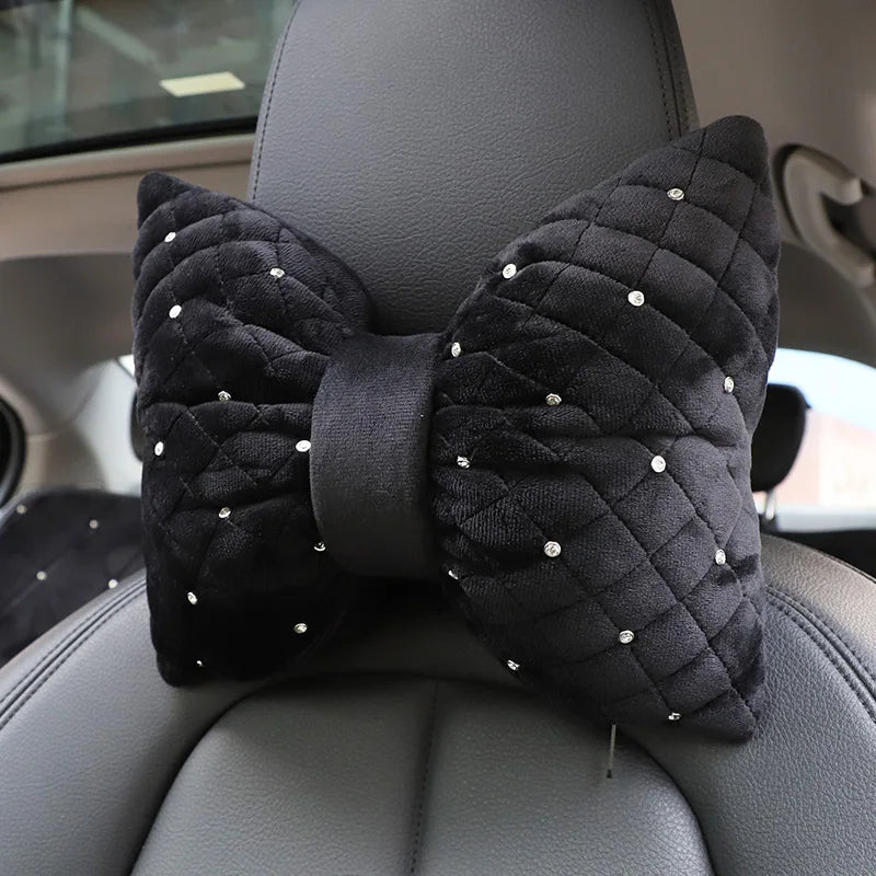 1PC Quality Diamond Bowknot Car Neck Pillow Rhinestone Auto Headrest Seat Support Waist Pillows Crystal Car Interior Accessories