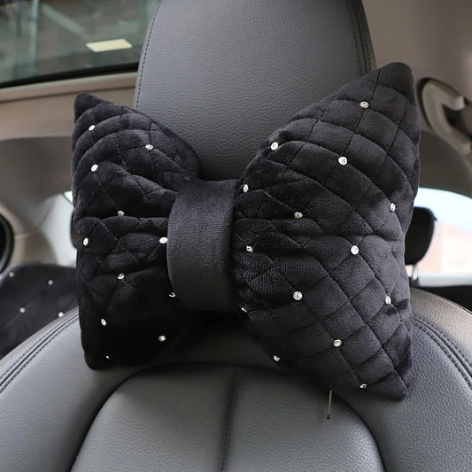 1PC Quality Diamond Bowknot Car Neck Pillow Rhinestone Auto Headrest Seat Support Waist Pillows Crystal Car Interior Accessories
