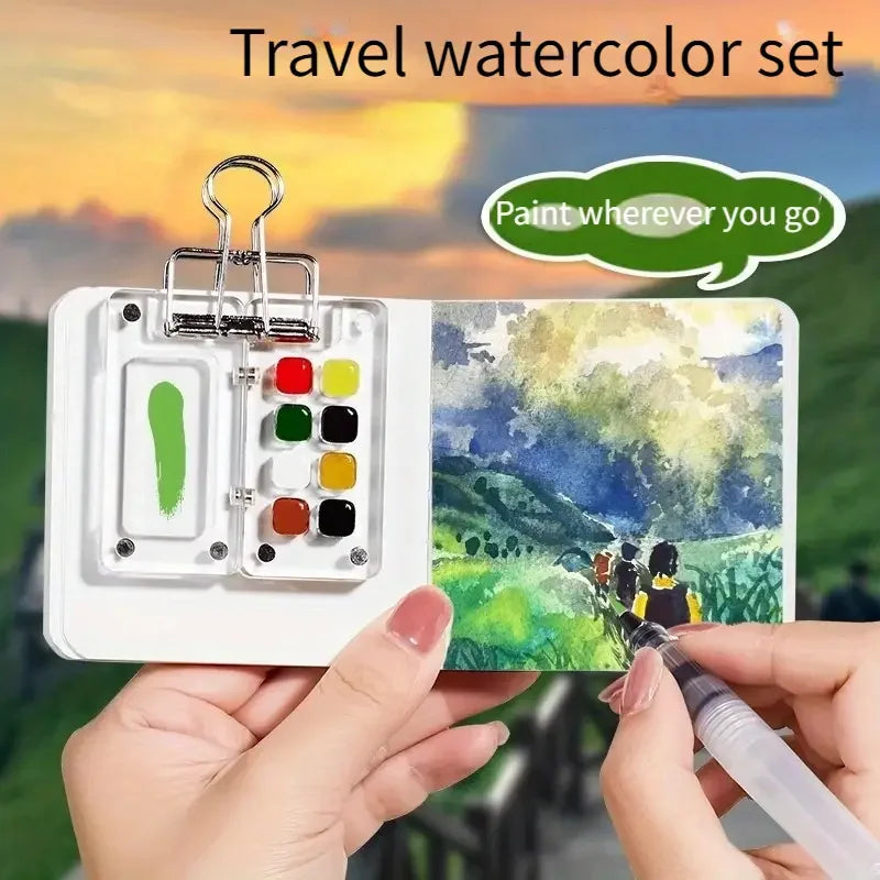 Mini Watercolor Paint Set - Portable Pocket Artist Travel Nano Art Painting Kit - 2025 New Plastic 8/15 Grid Box Miniature Color