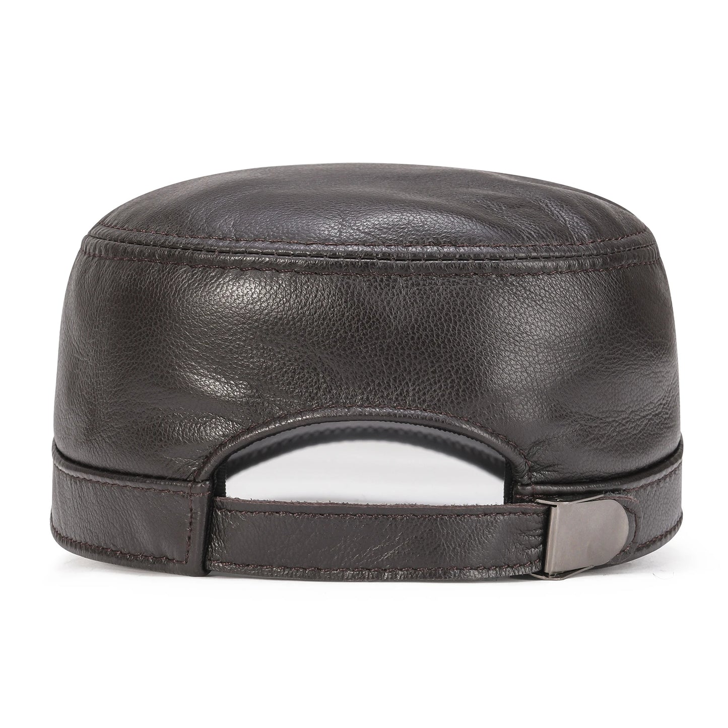 VOBOOM Winter Leather Cadet Army Cap Cabbies Adjustable Soft Flat Top Military Style Hat for Men