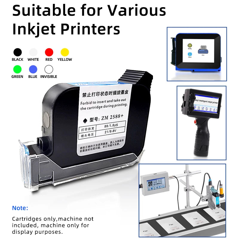 Fast-dry 12.7mm Universal 2588 Solvent Ink Cartridge for Inkjet Printer Date Text Code Printing Machine