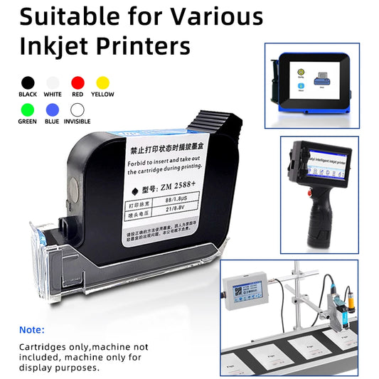 Fast-dry 12.7mm Universal 2588 Solvent Ink Cartridge for Inkjet Printer Date Text Code Printing Machine