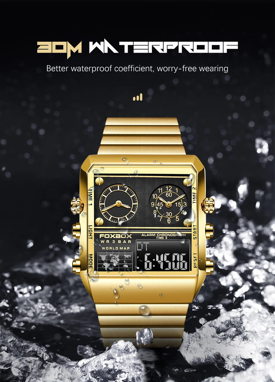 LIGE New Sport Mens Watches FOXBOX Brand Luxury Square Watch For Men Fashion Waterproof Dual Display Watch Relogio Masculino+box