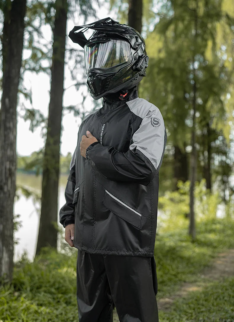 Star Field Knight Black-grey Motorcycle Raincoat Rainpants Suit Waterproof Inner Mesh Breathable Men Women Riding Gears 2Pcs/set