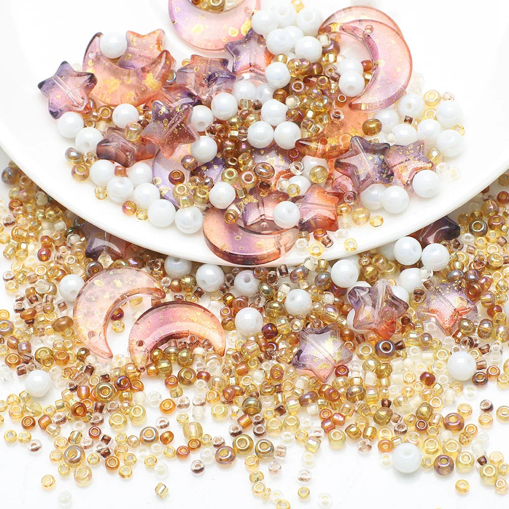 Moon Star Collision Gradient Mixed Pendants Porcelain White AB Crystal Glass Beads DIY Bracelets Necklaces Jewelry Making