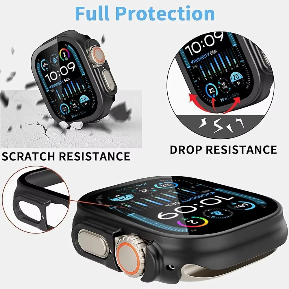 Cover For Apple Watch Ultra 2 3 Case 49mm Accessories PC Shockproof Bumper+Tempered Glass Screen Protector iwatch Series Ultra3