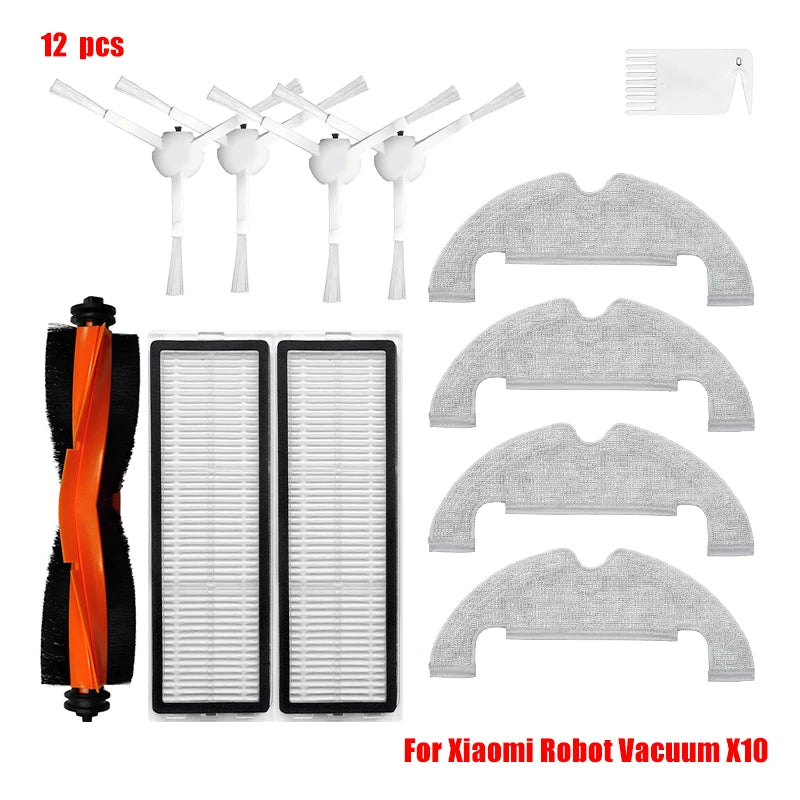 For Xiaomi Robot Vacuum X10 Robot Vacuum Cleaner Parts Replacement Main Side Brush Hepa Filter Mop Cloth Dust Bag Accessories