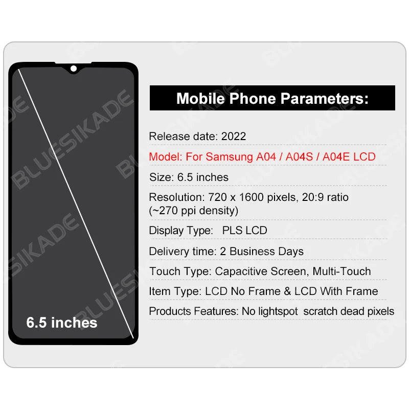 For Samsung Galaxy A04E LCD A042 A042F Display For A04 A045 A045F Touch Screen Digitizer For A04S LCD A047 A047F Replace Parts
