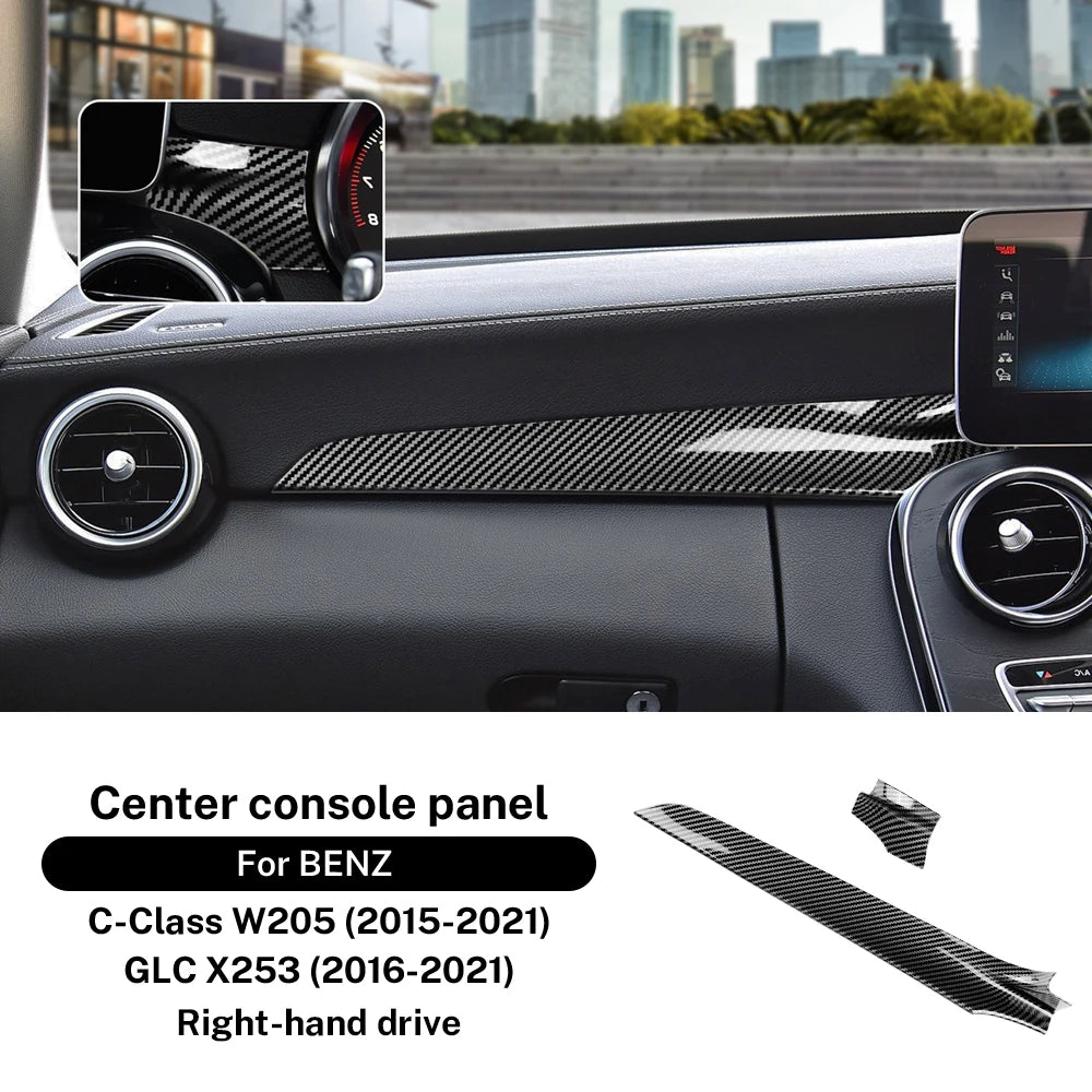 For Mercedes Benz C Class W205 C180 C200 GLC X253 2015 2016 2021 LHD RHD Carbon Fiber ABS Center Console Dashboard Trim Cover