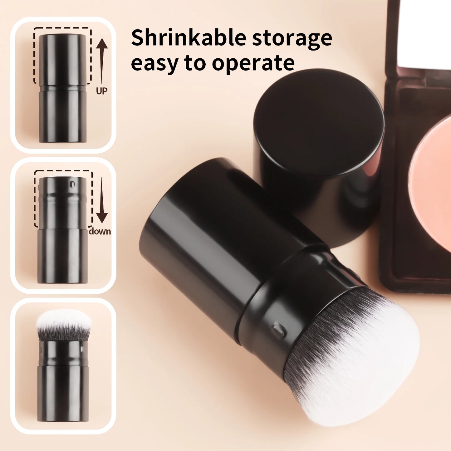 1pcs Retractable Blush Brush Kabuki Foundation Brush Soft Fluffy Powder Contour Makeup Brushes Portable Makeup Tools