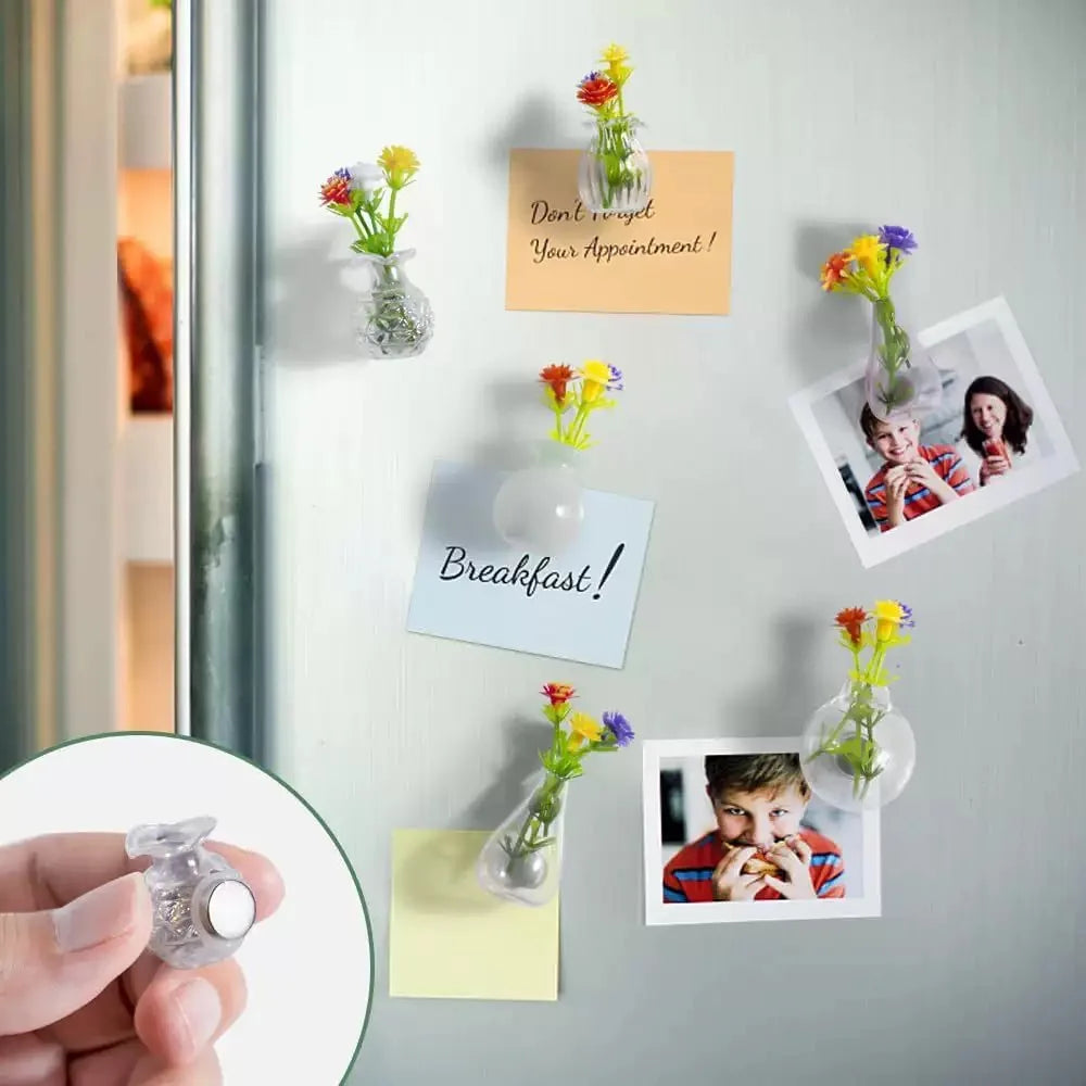 Mini Glass Vase Fridge Magnet Creative 3D Vase Micro Landscape Ornament Fridge Magnets Place Flower Arrangements Decoration