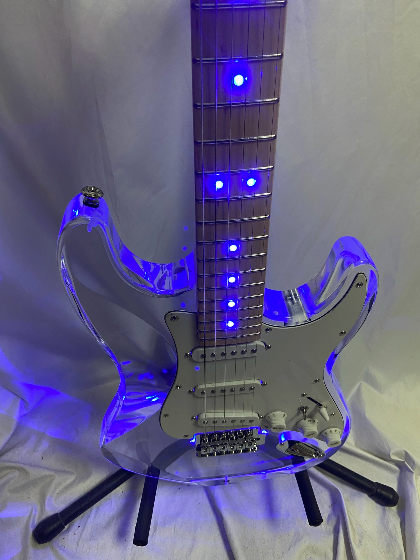 Acrylic clear crystal Plexiglas 6-string electric guitar Blue LED lights Maple guitar neck Free shipping