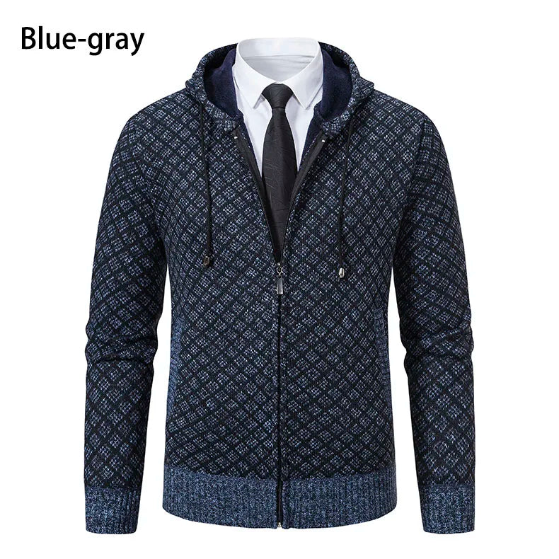 Men's Winter Knitted Sweaters Zip Up Knit Cardigan Casual Hooded Outwear Mens Sweater Coat Versatile Top Clothes