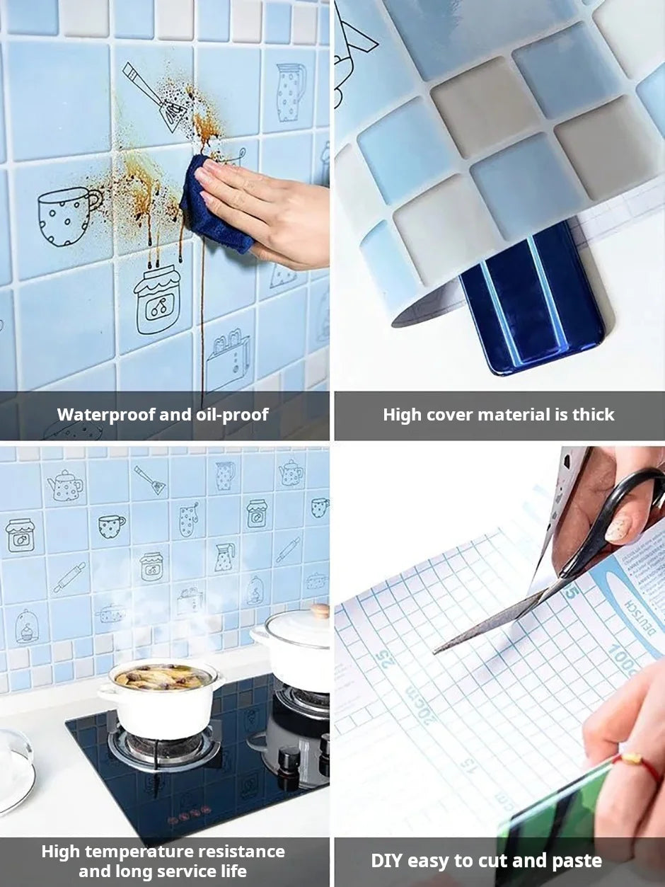 Kitchen Oil Resistant Stickers Waterproof Self-adhesive Wallpaper Stove Countertop Protective Pad Cabinet Countertop Marble Film