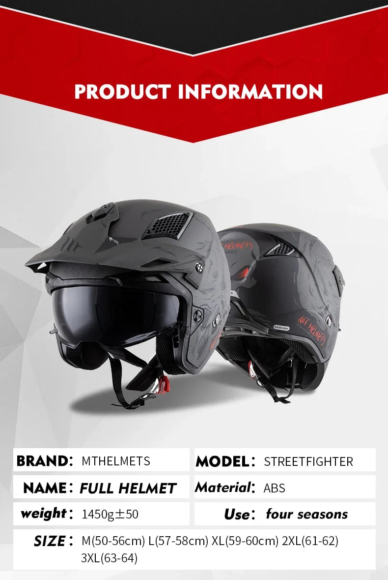 Spanish MT Streetfight Motorcycle Helmet Retro Street Fighter Combination  Four Seasons Detachable Full Face
