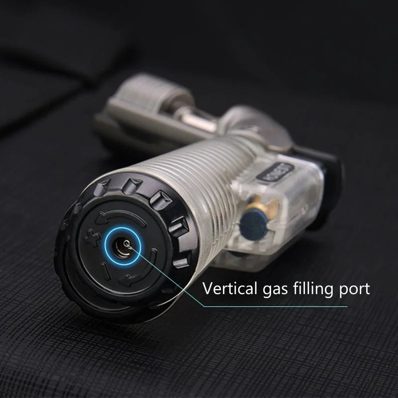 Metal Gun Tip Lighters Transparent Body Visible Gas Inflatable Lighter Portable Elbow Gun Lighter Ignition Gadgets